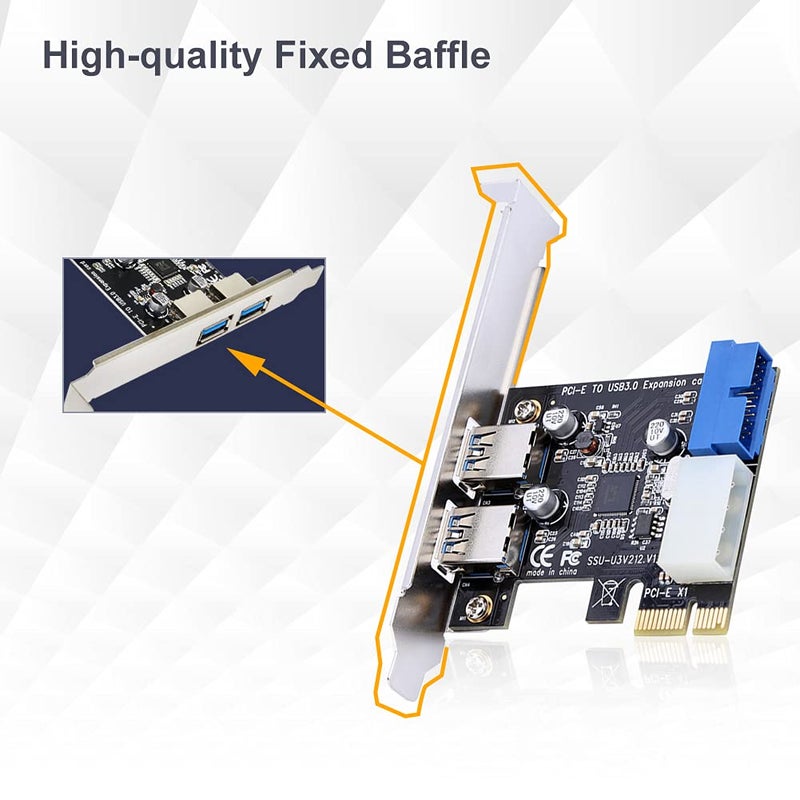 Pomya PCI-E to USB 3.0 PCI Express Card, 5 Gbps 2-Port PCIe to USB Expansion Card Adapter with Front 19PIN Power Connector Interface for Desktops - Image 2